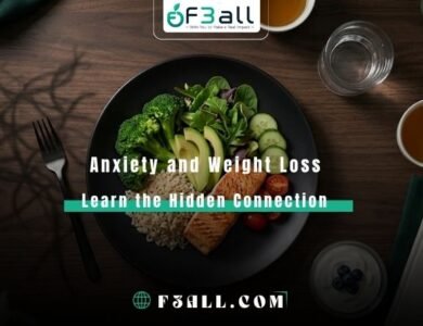Ultra-realistic premium health editorial photography for an article titled “Can Anxiety Cause Weight Loss? Facts and Practical Steps,” using a dark, moody, luxurious visual identity. Create a clean overhead flat-lay scene photographed directly from above at a perfect 90-degree angle. Place one elegant matte-black ceramic dinner plate EXACTLY in the center of a normal dark walnut dining table. The plate must sit naturally and flat on the tabletop with no raised platform, no serving board, and no floating appearance. Fill the central plate with a small balanced meal arranged neatly in realistic moderate portions: grilled salmon, brown rice, steamed broccoli, avocado slices, leafy greens, cucumber, and cherry tomatoes. The food should look fresh, natural, practical, and appetizing rather than overly styled. Arrange a few practical wellness elements neatly around the plate while keeping them clearly secondary: A transparent glass of water. A warm cup of caffeine-free herbal tea. A small bowl of plain Greek yogurt with blueberries. A closed blank journal with a simple pen. A folded dark napkin. A small analog clock with no readable numbers. Use a subtle visual contrast around the centered meal. On the left side, create slightly deeper shadows, a gently displaced fork, and faint tangled shadow patterns to represent anxiety and reduced appetite. On the right side, create softer organized lighting with the water, journal, and yogurt placed neatly to suggest practical calming steps and regular nutrition. Keep the full composition balanced, simple, elegant, and uncluttered. The central plate must remain the main subject and occupy approximately 40–45% of the frame. Dark walnut tabletop, deep charcoal-black background tones, dark emerald-green fabric accents, soft natural botanical details, dramatic directional lighting from the upper left, rich controlled shadows, realistic food moisture, crisp textures, premium health-magazine styling. Perfect top-down overhead photography, 90-degree flat-lay angle, symmetrical composition, photorealistic DSLR food photography, 8K, HDR, razor-sharp central plate, subtle depth of field, wide 16:9 website hero banner. No people. No visible faces. No human hands. No human body. No exposed skin. No readable text. No logos. No watermark.