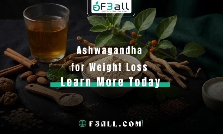 Ultra-realistic premium editorial photography for an article titled “Ashwagandha for Weight Loss: Explore the Evidence,” matching the dark, moody visual style of the provided reference image. A small elegant ceramic bowl filled with finely ground ashwagandha root powder placed exactly in the center of the image as the main focal point. Behind the bowl, arrange several authentic dried ashwagandha roots and a fresh ashwagandha plant branch with natural green leaves and small orange-red berries. Surround the central bowl neatly on a large matte black slate serving board with a wooden measuring spoon containing ashwagandha powder, a clear glass of warm herbal drink, cinnamon sticks, almonds, walnuts, oats, chia seeds, flax seeds, fresh mint leaves, and a small bowl of plain Greek yogurt. Keep the composition clean, balanced, scientific, and natural rather than promotional. Dark luxurious background with deep charcoal-black and dark emerald-green fabric textures. Dramatic directional studio lighting from the upper left, gentle golden highlights on the powder and dried roots, rich natural shadows, realistic botanical textures, subtle powder particles, and a sophisticated evidence-based wellness atmosphere. The bowl of ashwagandha powder must remain perfectly centered and occupy approximately 25–30% of the frame height. The roots and surrounding ingredients should form a balanced semicircle without covering the main subject. Photorealistic DSLR photography, 8K, HDR, macro-level detail, shallow depth of field, razor-sharp foreground, softly blurred dark background, realistic earthy brown and green colors, premium health editorial photography, wide 16:9 website hero banner. No people. No human body. No weight-loss transformation. No readable text. No logos. No watermark.